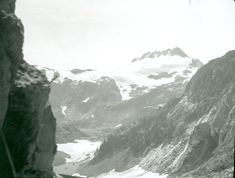 View of Nine Peaks from an adit entrance below Big Interior Mountain 1907.