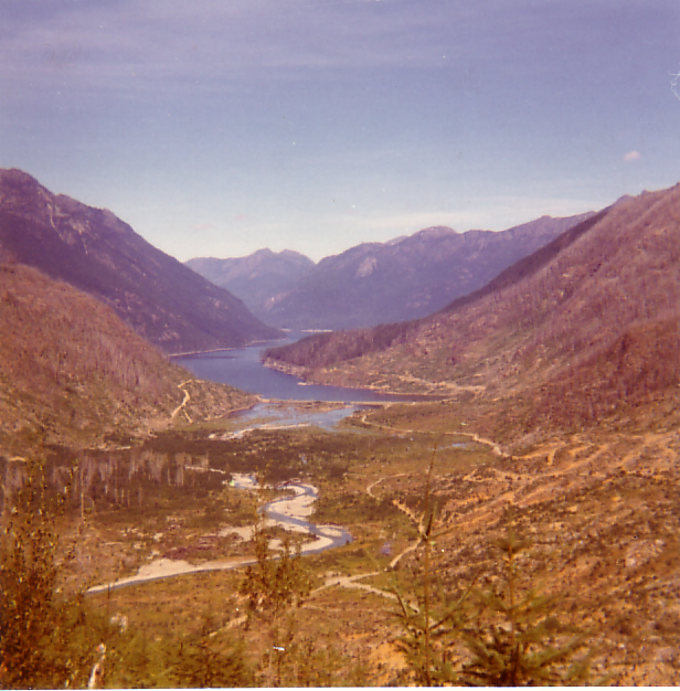Looking down to the mouth of Price Creek at Buttle Lake after being logged 1972.