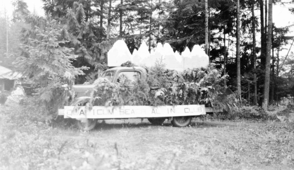 The float built by the Qualicum Beach Alpine Club for the 1946 Canada Day parade in Qualicum - Harry Dougan photos.