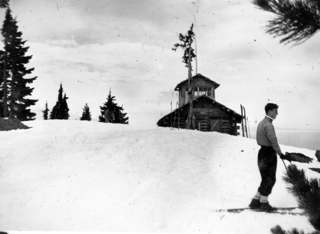 Skier outside the Look-Out on Mt. Becher 1939 – Ruth Masters photo.