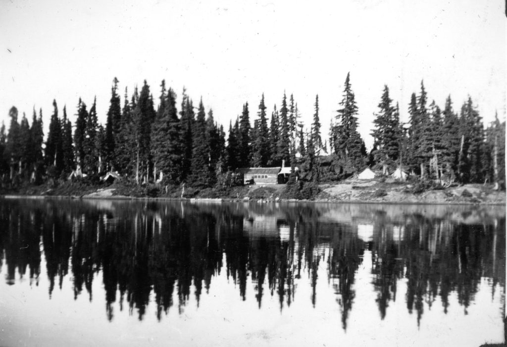 Looking across Croteau Lake to Croteau’s Camp 1939 – Ruth Masters photo.
