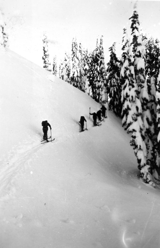 Skiers ascending Breakneck Hill on their way to Mt. Becher cabin – Ruth Masters photo.