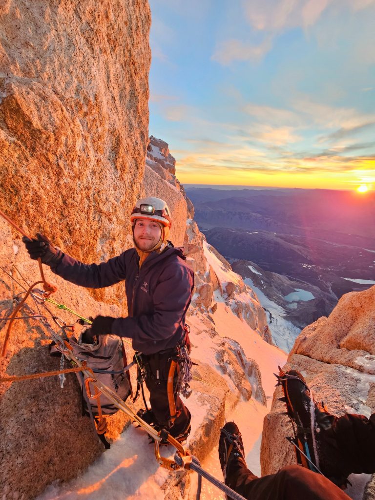 Liam Gilchrist climbing on El Chalten 2026 – Ryan Van Horne photo.