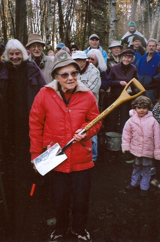Ruth Jessie Masters with her Hero Spoon at the opening of the Ruth Masters Greenway.