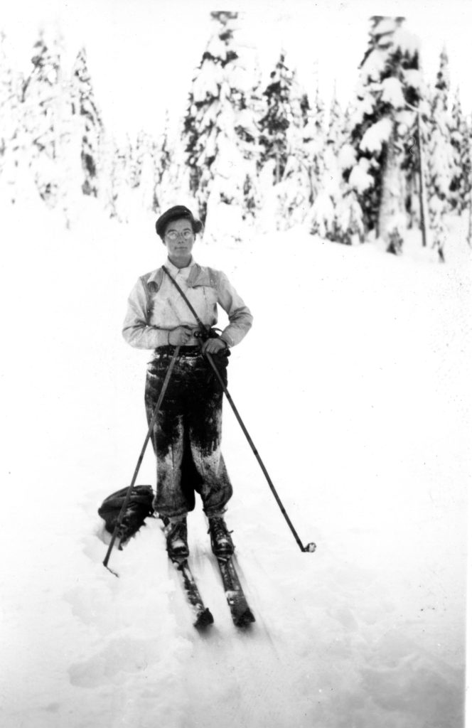 Ruth Masters skiing on Mt. Becher.