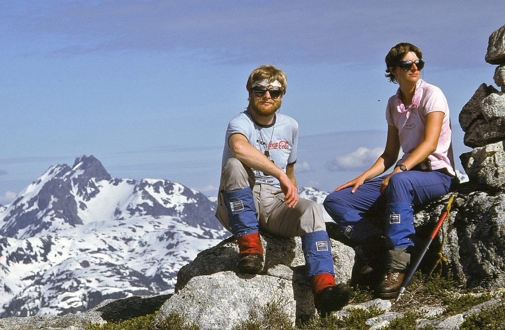 Don Berryman and Wendy Richardson on the summit of Mt. Thelwood 1988 – Sandy Briggs photo.