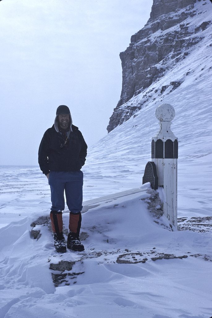 Sandy Briggs at the Franklin Memorial, Beechey Island 1992 – Sandy Briggs photo.