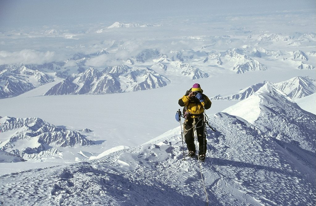 Lindsay Elms on the summit of Mt. Logan 1996 – Sandy Briggs photo.