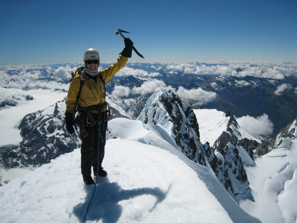 Sylvia Moser on the summit of Aoraki/Mt. Cook 2010 – Sylvia Moser photo.
