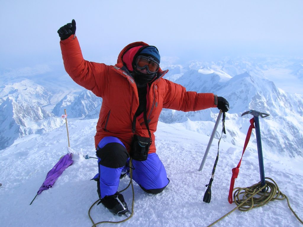 Sylvia Moser on the summit of Denali in Alaska 2006 – Sylvia Moser photo.