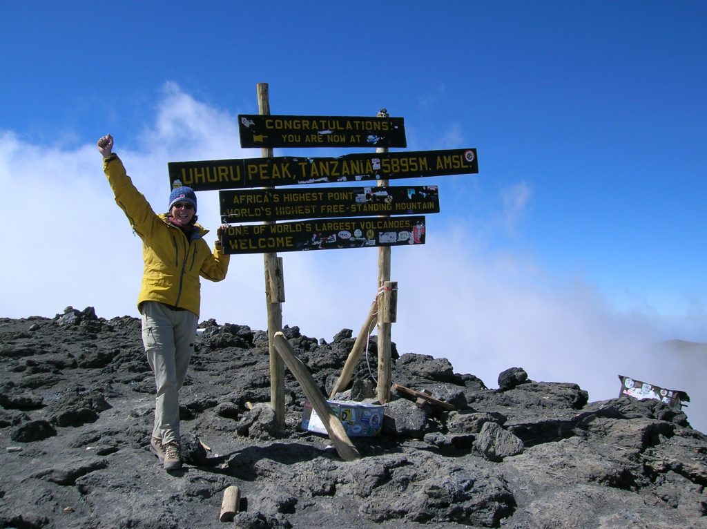 Sylvia Moser on the summit of Mt. Kilimanjaro 2006 – Sylvia Moser photo.