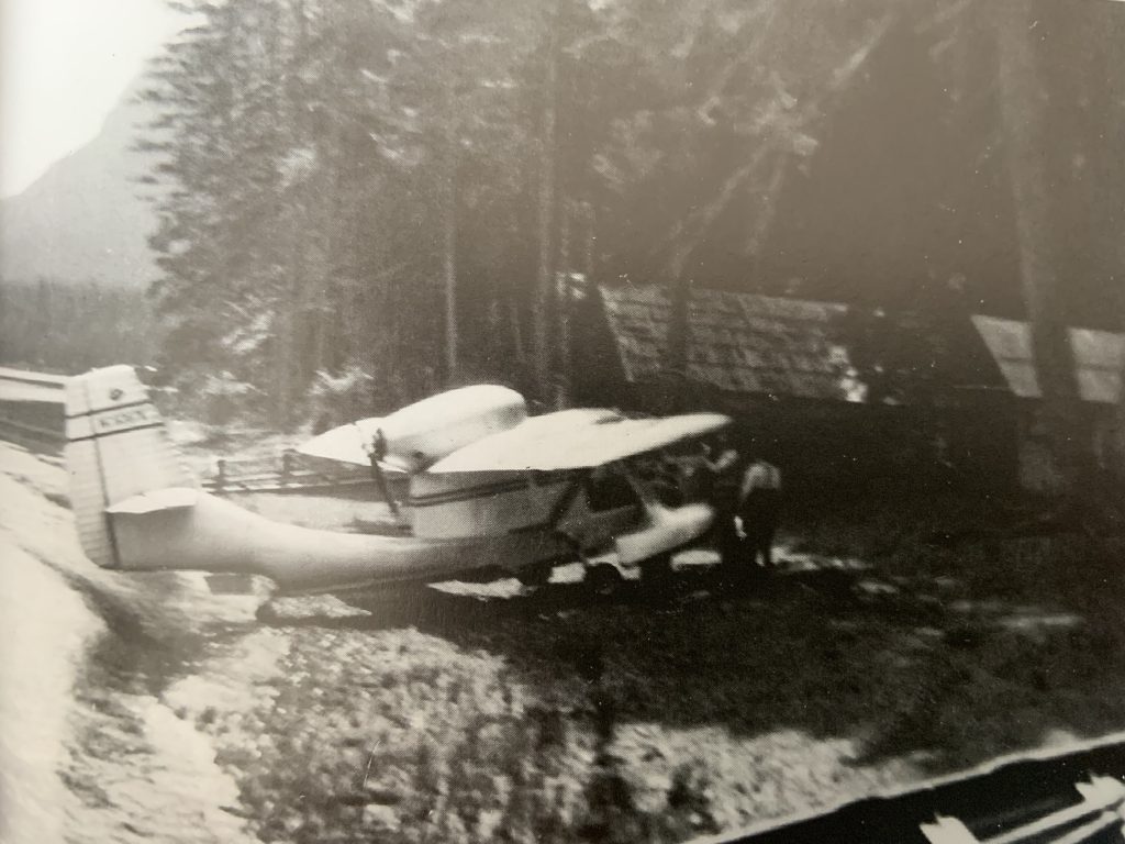 Will Reid’s Seabee plane on the beach outside Nootka Lodge – William Reid photo.