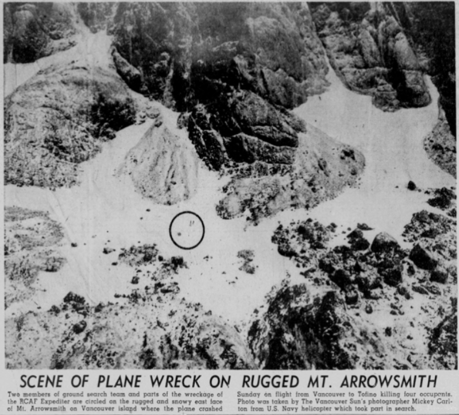SCENE OF PLANE WRECK ON RUGGED MT. ARROWSMITH