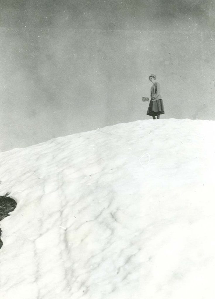 Myra Ellison on the summit of Crown Mountain 1910.